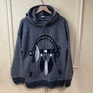Vintage Tejidos Ruminahui wool hooded sweater jacket dreamcatcher design.